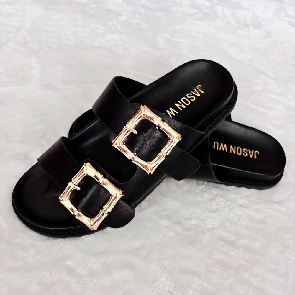 JASON WU Marzan Black Vegan Leather Luxe Slide-On Sandal--NEW--8.5 - Picture 5 of 15